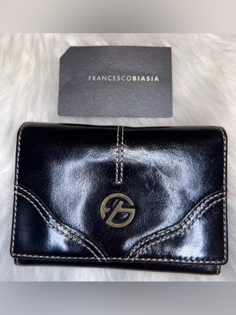 NEW Francesco Biasia Tri-Fold Leather Wallet Coffee Dark Brown Card Holder